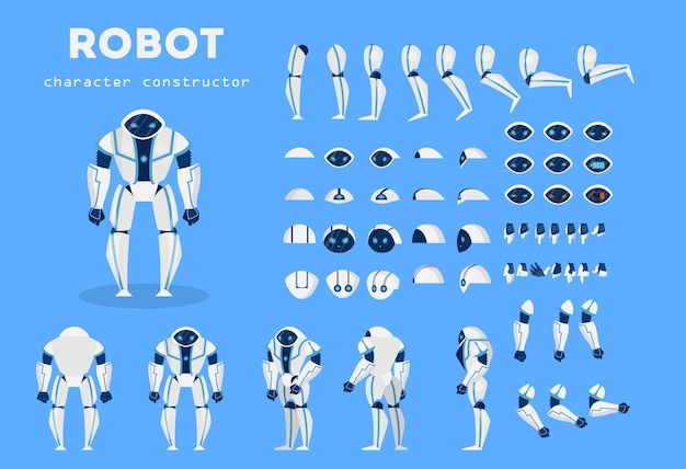 Personaje robot para animación con varias vistas.