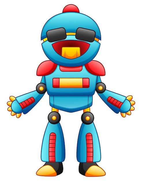 Personaje de robot de dibujos animados lindo con gafas de sol aislados