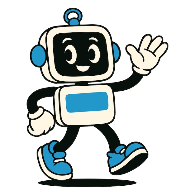 Un personaje robótico retro alegre saludando