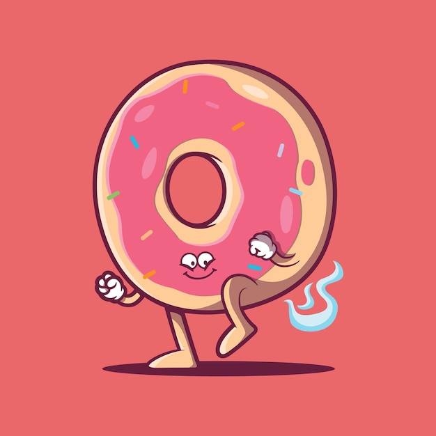 Vector el personaje de la rosquilla divertida en una ilustración vectorial de postura divertida concepto de diseño de logotipo de alimentos