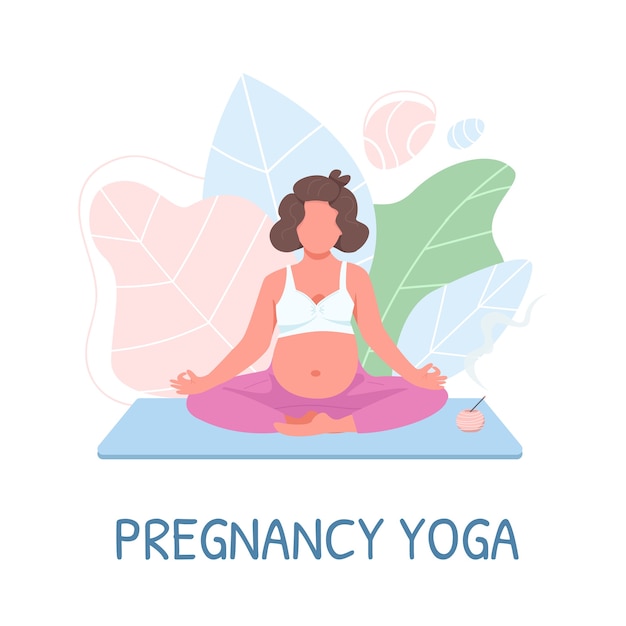 Personaje sin rostro de color plano de meditación prenatal. Madre en ropa deportiva. Frase de yoga de embarazo. Entrenamiento para mujer embarazada aislada ilustración de dibujos animados para diseño gráfico y animación web