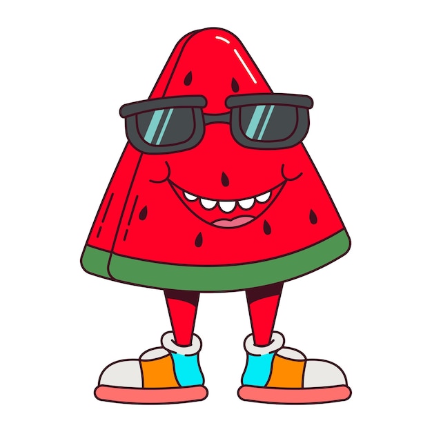 Personaje de sandía de fruta de dibujos animados retro vector