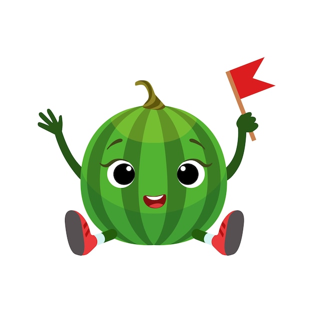 Vector personaje de sandía sentado emoji pegatina con fruta de bebé