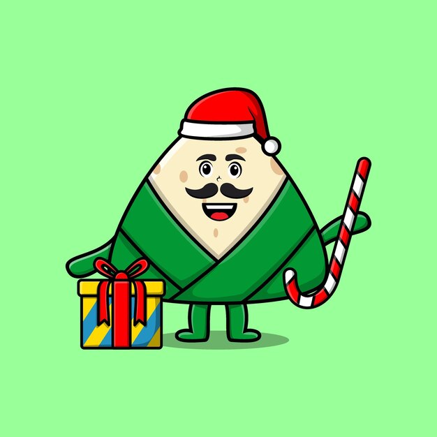 el personaje de santa claus de bolas de masa hervida de arroz chino de dibujos animados lindo está trayendo bastones de caramelo y cajas de navidad