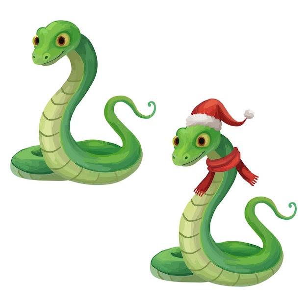 Personaje de serpiente de Navidad vestido con un sombrero rojo y una bufanda Año del símbolo serpiente