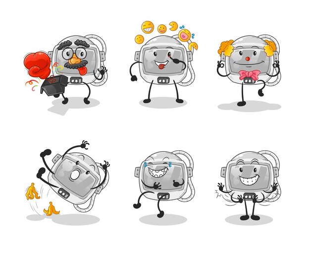 El personaje del set de comedia de astronautas. vector de mascota de dibujos animados