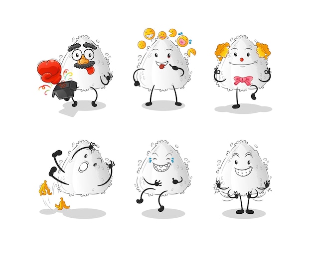 Personaje del set de comedia Onigiri. vector de mascota de dibujos animados