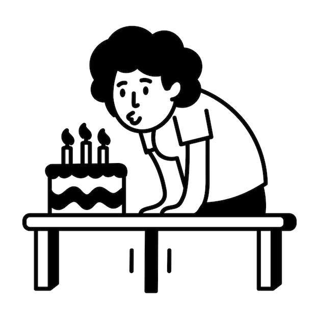 Un personaje soplando una vela con un icono de estilo dibujado a mano