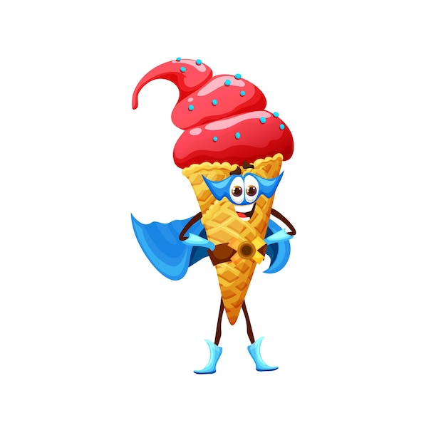 Vector personaje de superhéroe de cono de helado de postre de dibujos animados