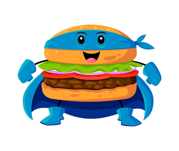 Personaje de superhéroe de hamburguesas de comida rápida de dibujos animados