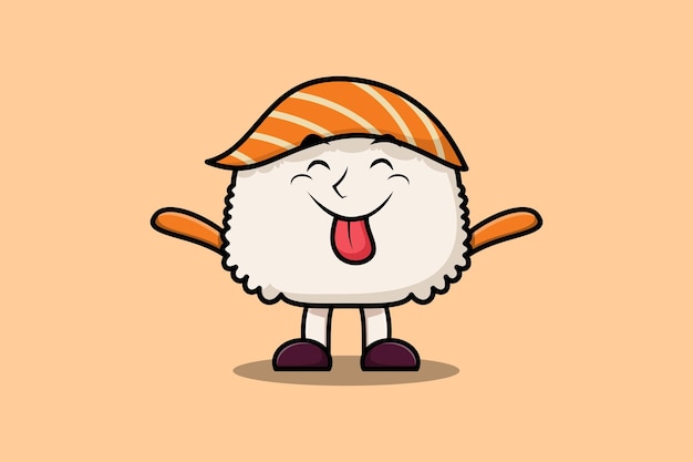 Personaje de sushi de dibujos animados lindo con expresión llamativa en la ilustración de estilo lindo moderno