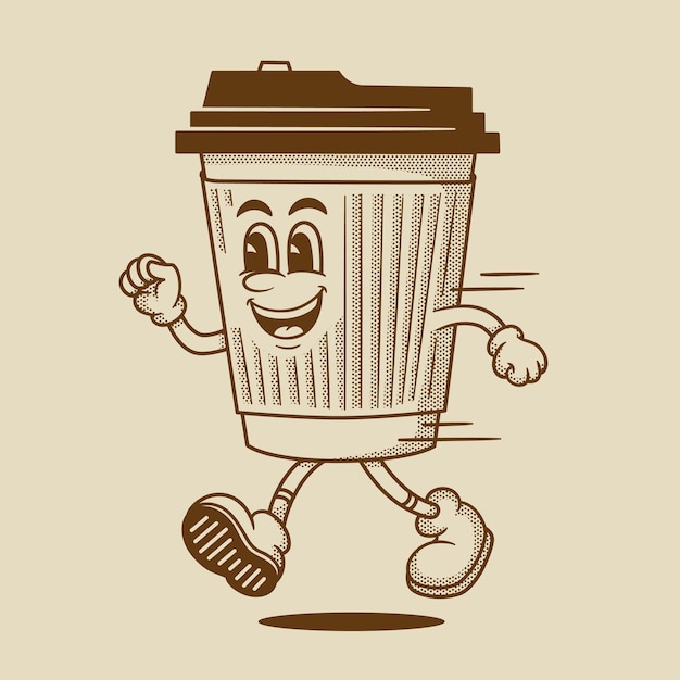 Vector personaje de taza de café personaje de mascota de dibujos animados retro