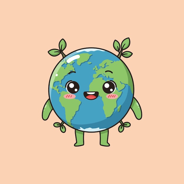 El personaje de la Tierra Feliz Un globo animado alegre con brotes verdes