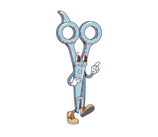 El personaje de las tijeras de la escuela retro de dibujos animados