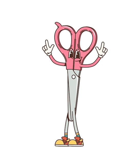 El personaje de las tijeras retro de dibujos animados exuda diversión