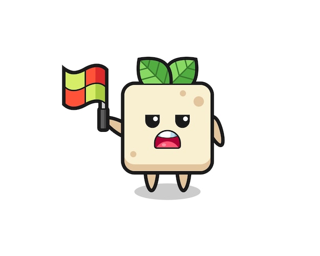 Personaje de tofu como juez de línea levantando la bandera