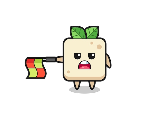 El personaje de tofu como juez de línea sostiene la bandera horizontalmente