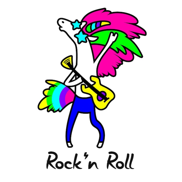 Personaje unicornio estrella de rock, ilustración de personaje musical