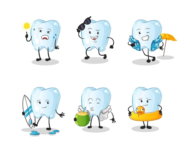 Personaje de vacaciones de dientes. vector de mascota de dibujos animados