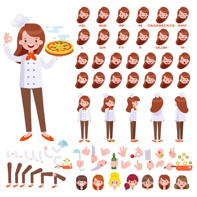 Personaje de vector de chica chef para animación