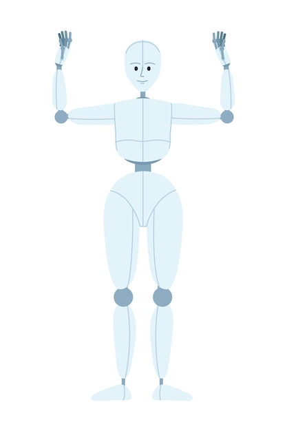 Vector personaje de vector de color semiplano de rendimiento de robot humanoide