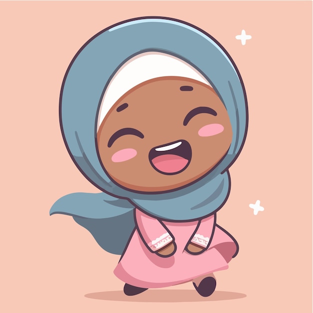 Personaje vectorial de una alegre chica musulmana que lleva un hijab con un estilo de diseño plano simple