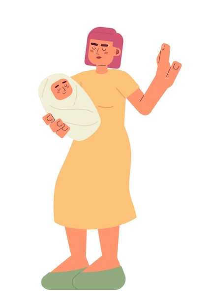 Personaje vectorial de color semi plano de mujer que detiene a su bebé Editable persona de cuerpo completo en blanco Ilustración de lugar de dibujos animados simple para diseño gráfico web