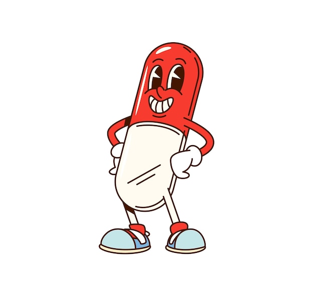 Un personaje vectorial de dibujos animados de cápsulas médicas