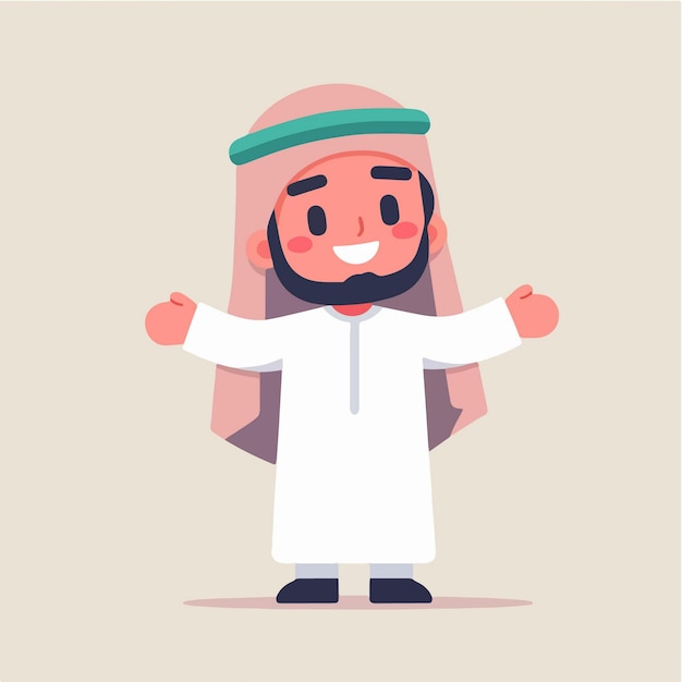 Personaje vectorial de un lindo chico de Arabia Saudita que es feliz