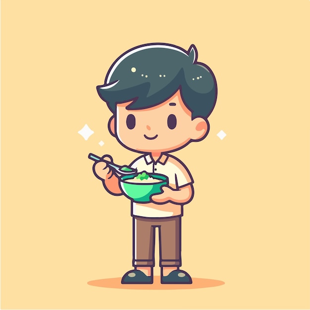 Personaje vectorial lindo comiendo con un estilo de diseño plano simple y minimalista