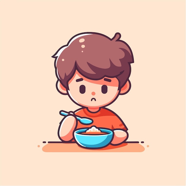 Personaje vectorial lindo comiendo con un estilo de diseño plano simple y minimalista