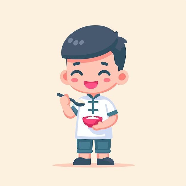 Personaje vectorial lindo comiendo con un estilo de diseño plano simple y minimalista