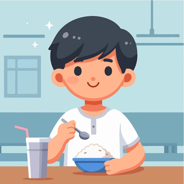 Personaje vectorial lindo comiendo con un estilo de diseño plano simple y minimalista
