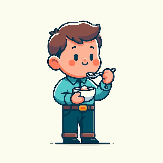 Personaje vectorial lindo comiendo con un estilo de diseño plano simple y minimalista