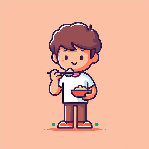 Personaje vectorial lindo comiendo con un estilo de diseño plano simple y minimalista