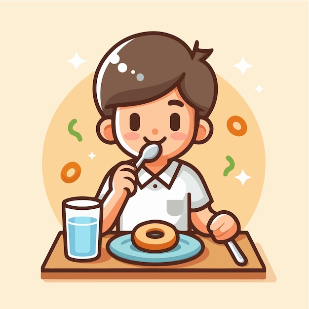 Personaje vectorial lindo comiendo con un estilo de diseño plano simple y minimalista