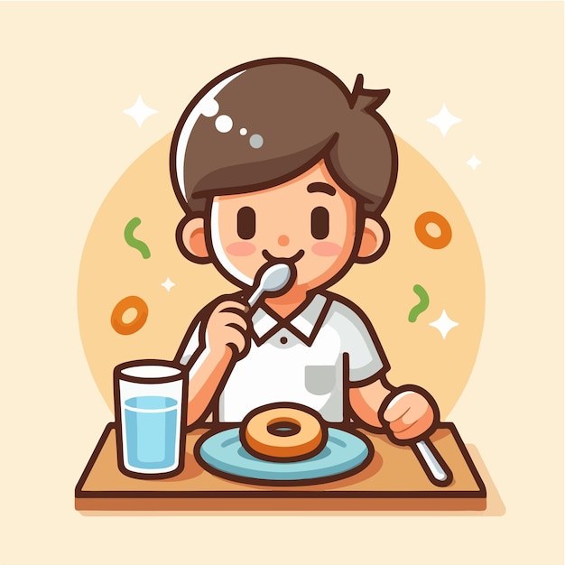 Vector personaje vectorial lindo comiendo con un estilo de diseño plano simple y minimalista