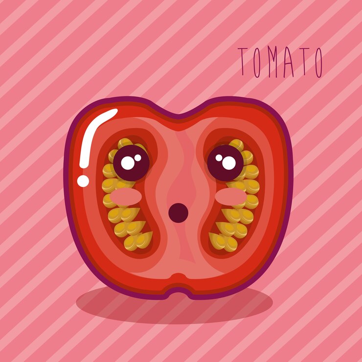 Vector personaje vegetal de tomate fresco
