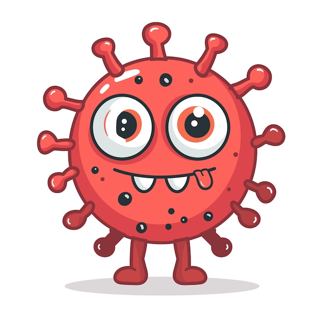 personaje de virus de dibujos animados rojo lindo sonriente aislado fondo blanco divertido microbio vector patógeno