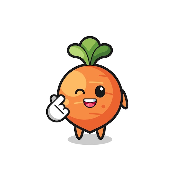 Personaje de zanahoria haciendo diseño lindo de corazón de dedo coreano