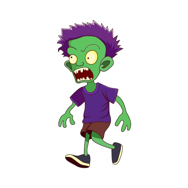 Vector personaje zombie espeluznante de piel verde caminando