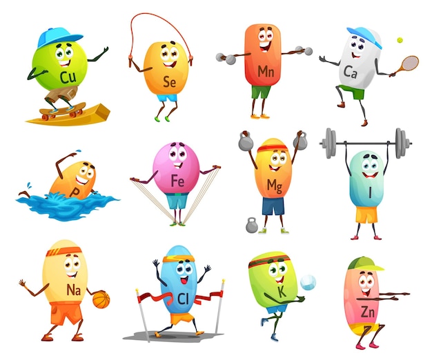 Personajes alegres de deportista mineral de dibujos animados