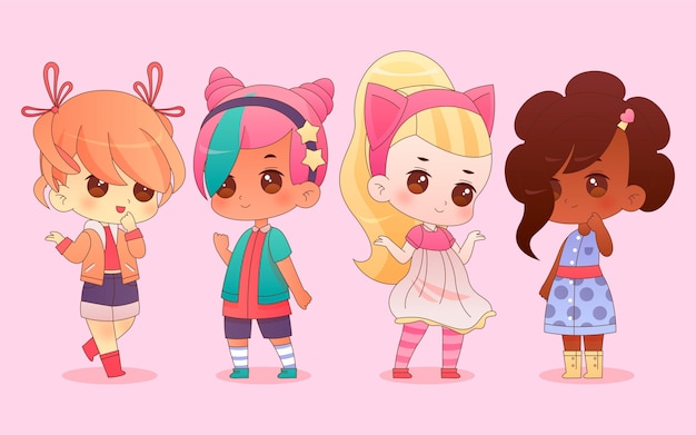 Personajes de anime chibi detallados