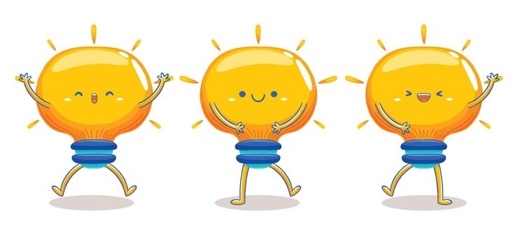 Vector personajes de bombilla en estilo de dibujos animados