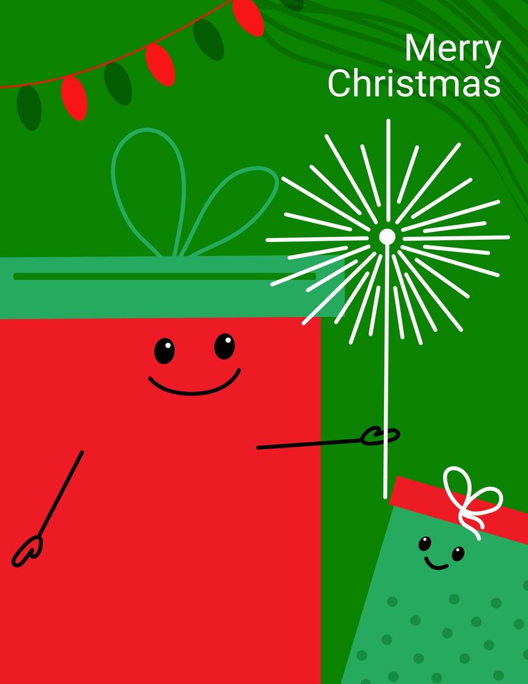 Vector personajes de la caja de regalos de navidad con ojos y cara sosteniendo una chispa ardiente