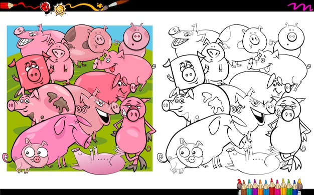 Personajes de cerdo para colorear libro