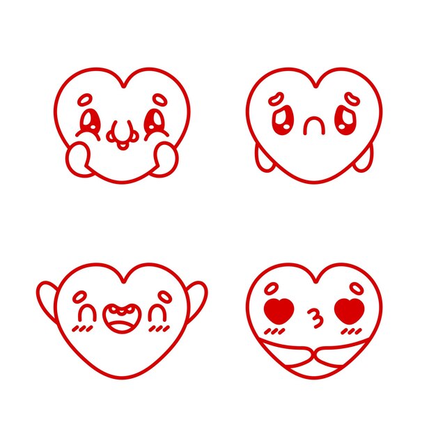 personajes de corazón groovy concepto de amor personajes de día de San Valentín personaje de corazón feliz funky