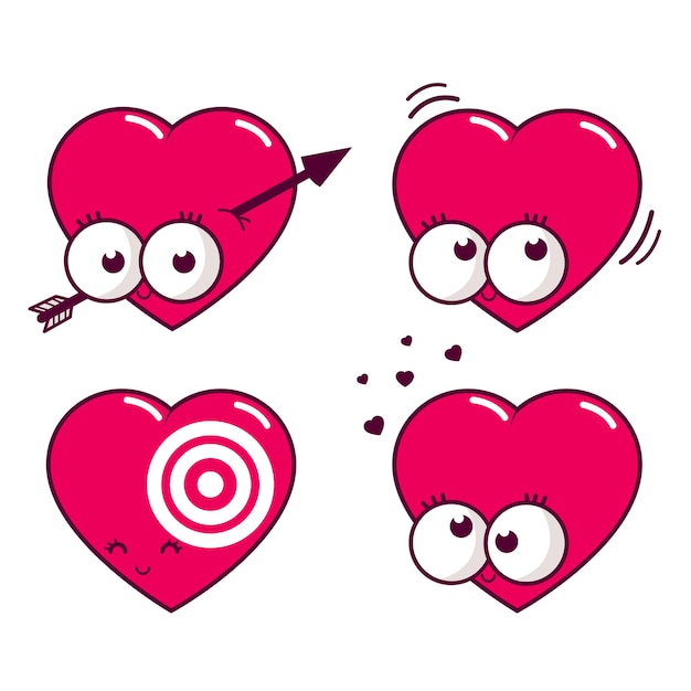 Los personajes de corazones de amor del día de San Valentín Los personajes de los corazones de dibujos animados El conjunto de ilustraciones vectorial