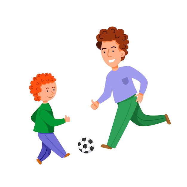 Personajes para el día del padre Padre e hijo juegan al fútbol juntos