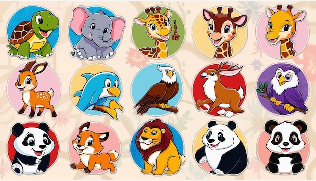 Personajes de dibujos animados de animales salvajes